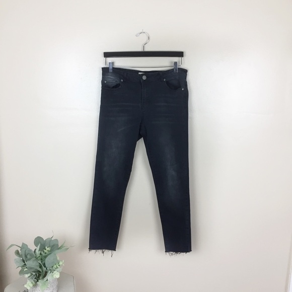 High Rise Black Raw Hem Frayed Skinny Jeans - Picture 1 of 8